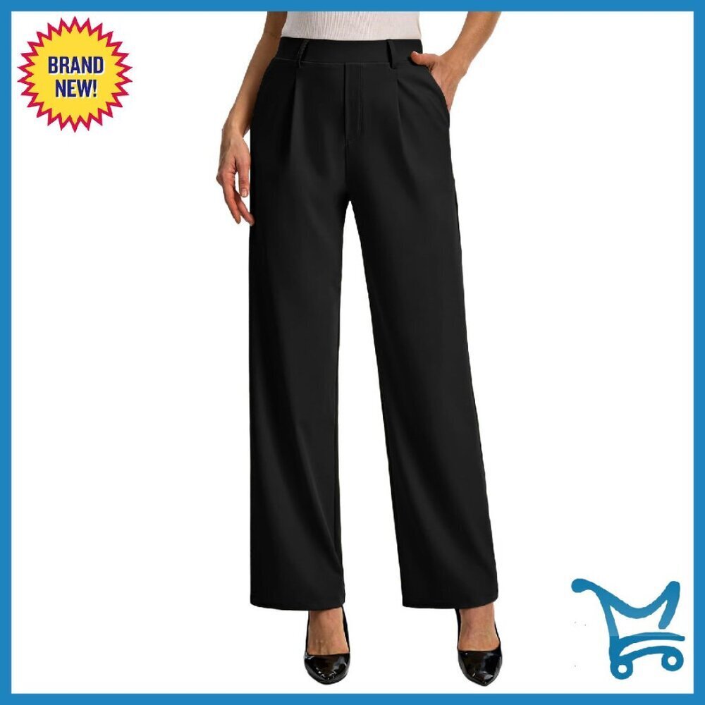 Stretchy Wide Leg Work Pants High Waist Pull On with Pockets